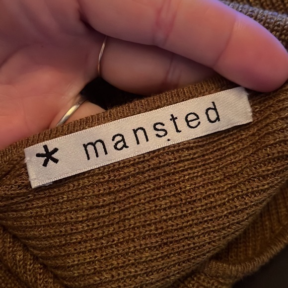 MANSTED Eco Cotton Horizontal Ribbed Knit Pocket Boatneck Ochre Sweater Small - Picture 7 of 9